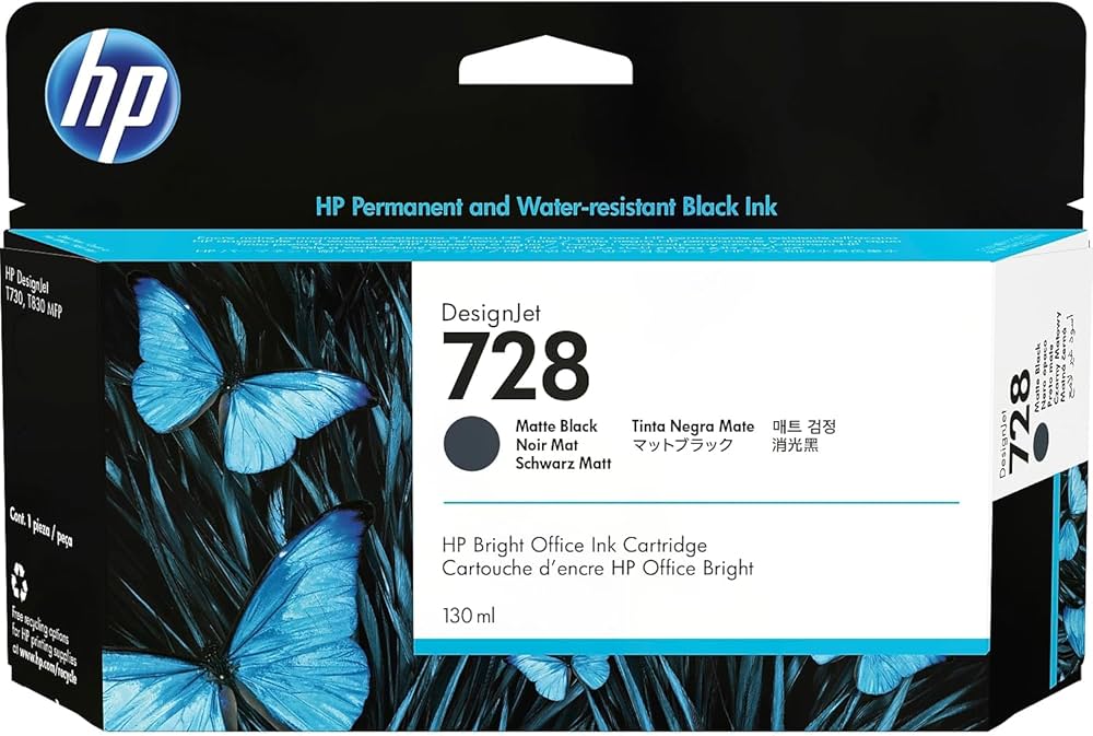 HP 728 130-ml Matte Black DesignJet Ink Cartridge - 3WX25A