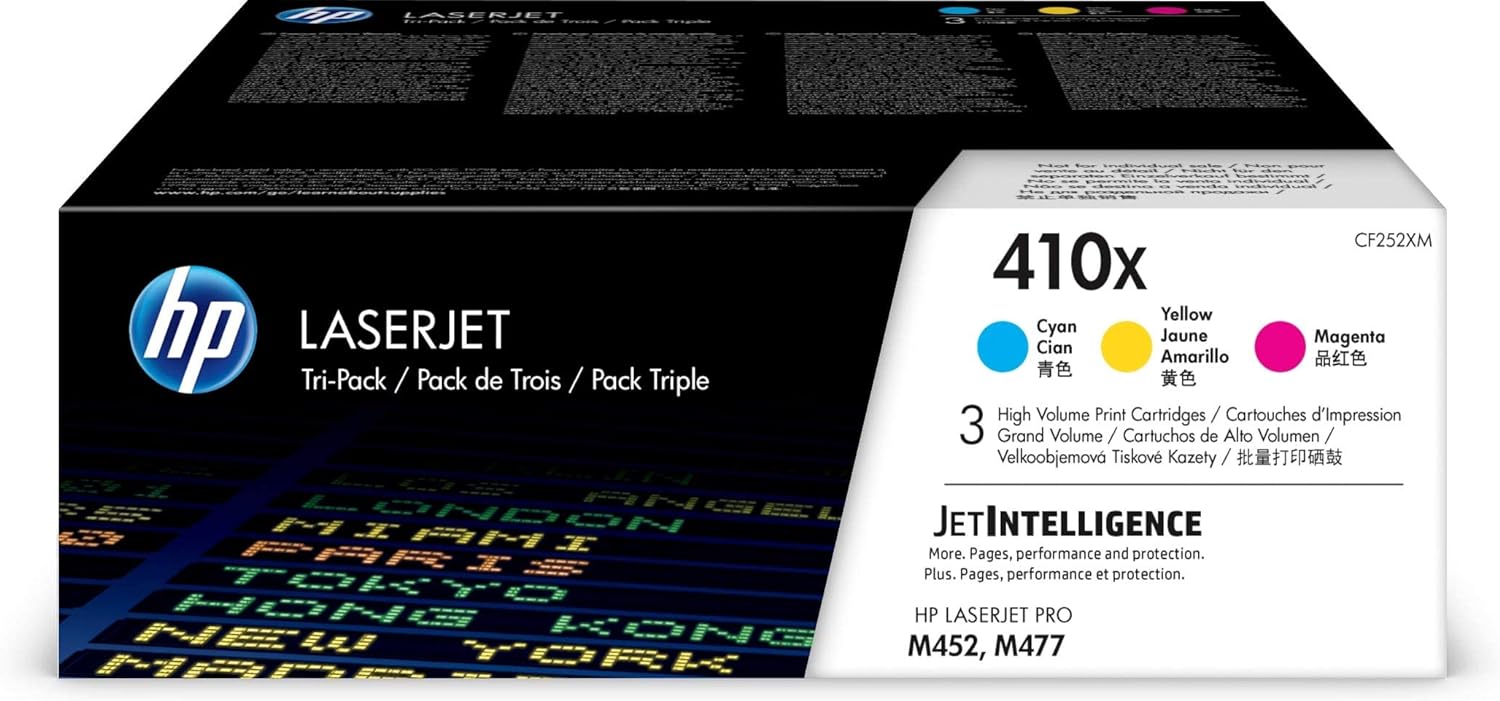 HP 410X 3-pack High Yield Cyan/Magenta/Yellow Original LaserJet Toner Cartridges - CF252XM