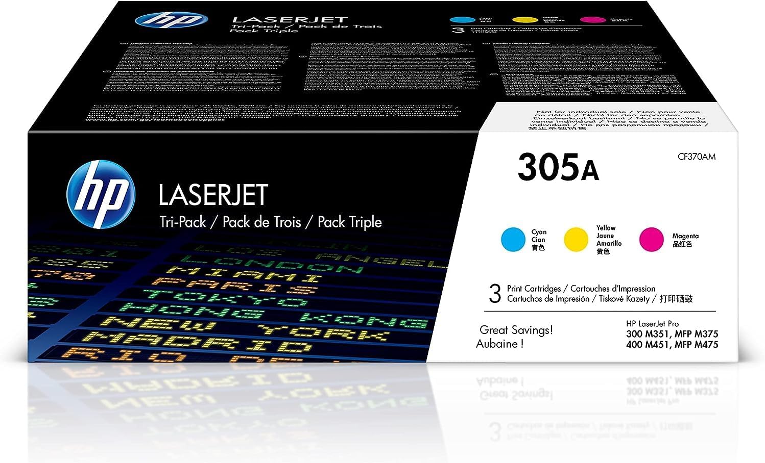 HP 305A 3-pack Cyan/Magenta/Yellow Original LaserJet Toner Cartridges - CF370AM