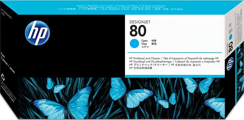 HP 80 Cyan DesignJet Printhead and Printhead Cleaner - C4821A