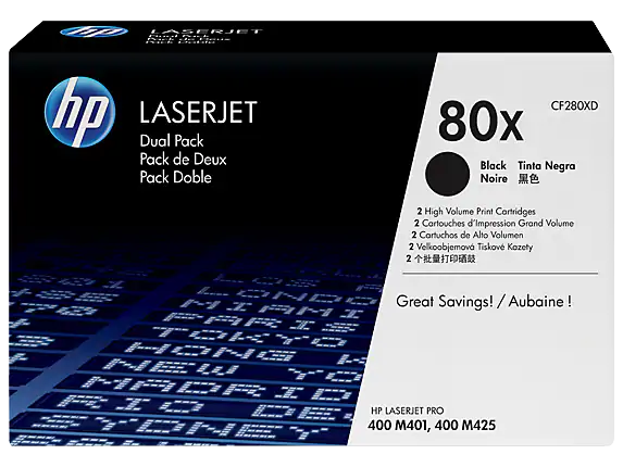 HP 80X 2-pack High Yield Black Original LaserJet Toner Cartridges - CF280XD