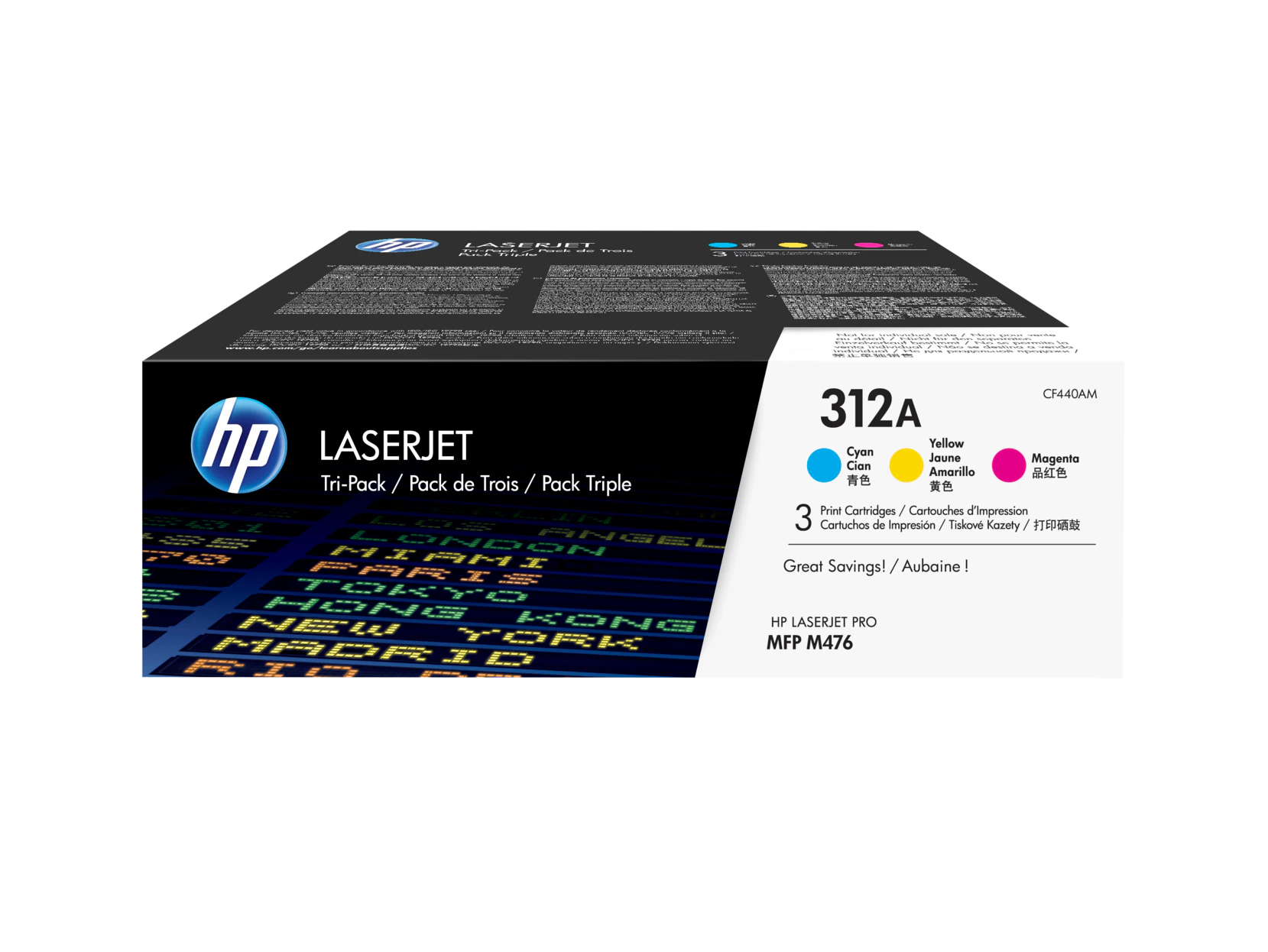 HP 312A 3-pack Cyan/Magenta/Yellow Original LaserJet Toner Cartridges - CF440AM
