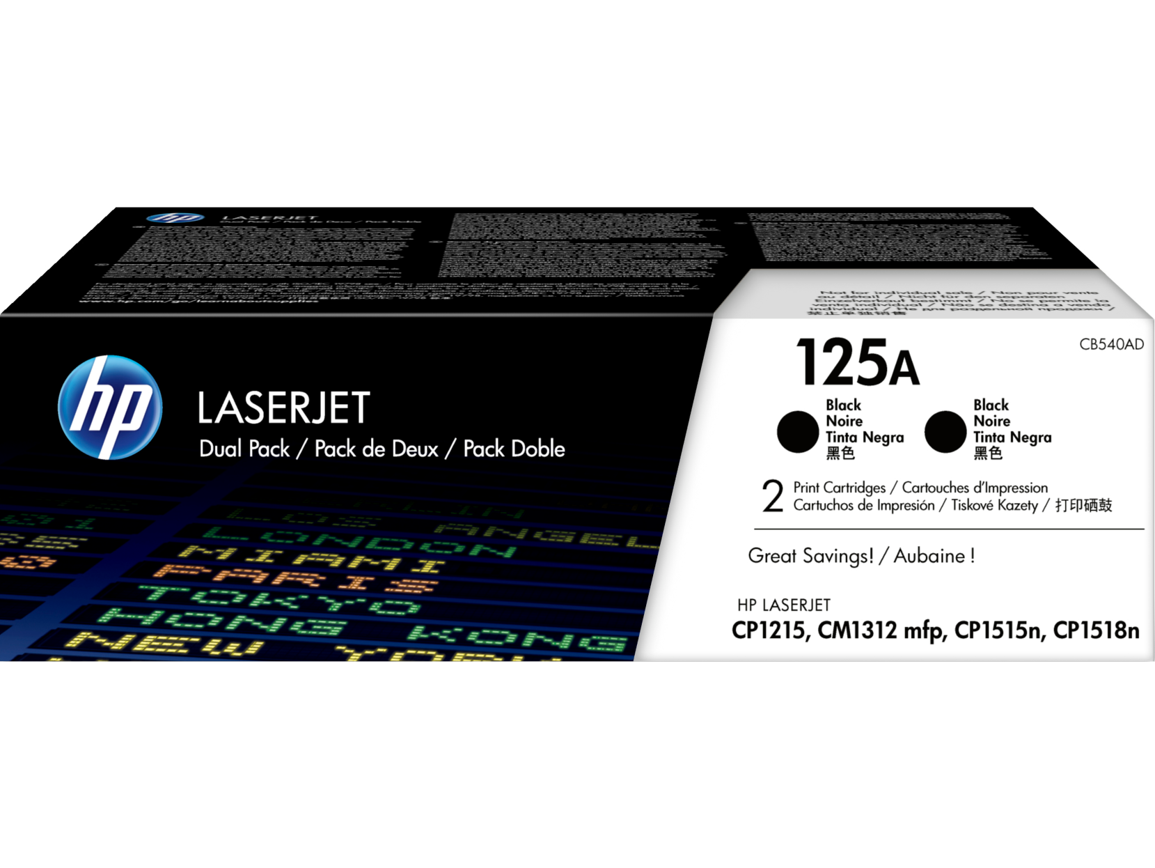 HP 125A 2-pack Black Original LaserJet Toner Cartridges - CB540AD